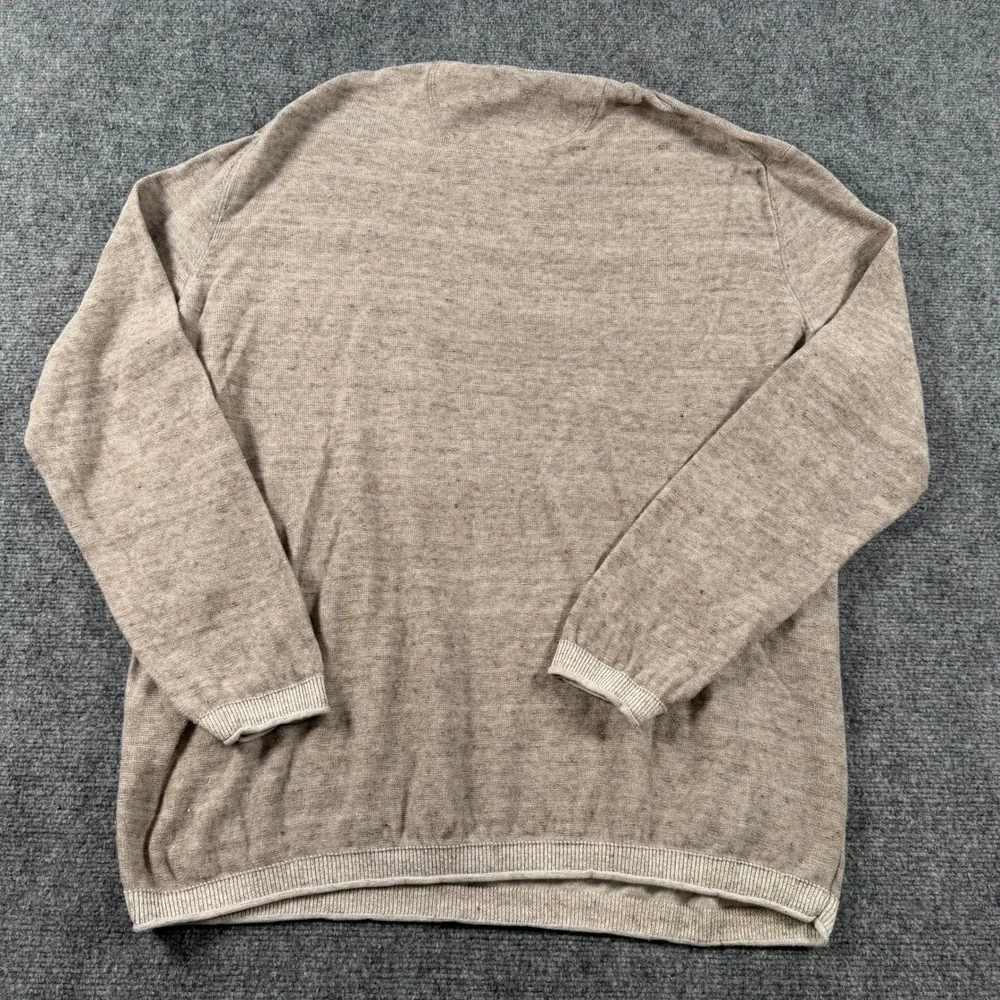 Williams & Kent Sweater Mens 2XL Tan Linen Cotton Knit Crewneck Pullover Ribbed